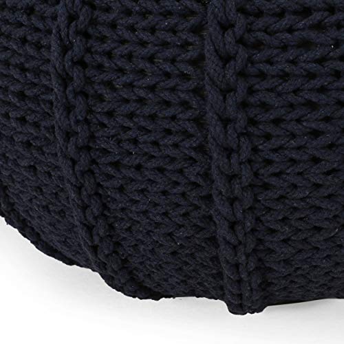 Round Boho Pouf Ottoman - Cable Knitted Cord Boho Pouffe - Stuffed Poof Accent Beanbag Footrest for Living Room - Nursery - Bedroom - Covered Patio - Study Nook (20"x20"x13") (Dark Blue-1) - color: Dark Blue-1