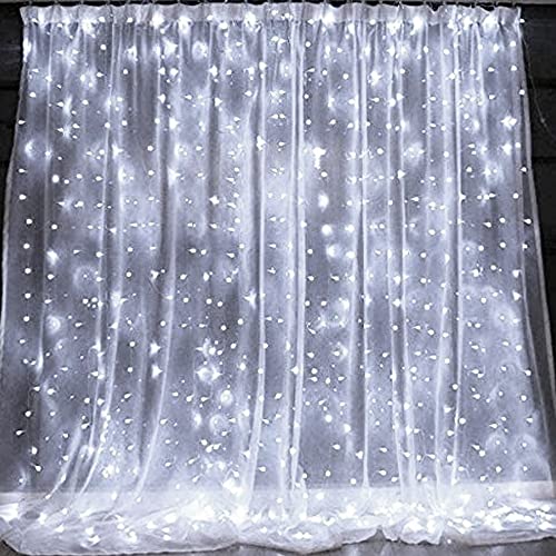 Dazzle Bright Curtain String Lights, 300 LED 9.8ft x 9.8ft 8 Lighting Modes Fairy Lights USB Powered, Waterproof Lights for Christmas Party Wedding Outdoor Indoor Wall Decorations (White) - color: White