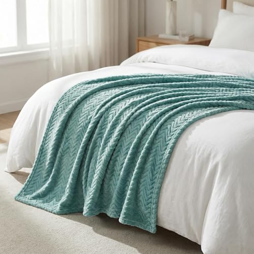 Exclusivo Mezcla Fleece Bed Blanket Queen Size, Lightweight Jacquard for Spring Summer, Soft Cozy Breathable Blankets, Celadon, 90x90 Inches - color: Celadon, size: Queen ( 90x90 IN )