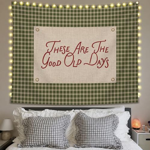 SkyCozy Inspirational Wall Tapestry, Retro Green These Are the Good Old Days Retro Green Gingham Motivational Tapestry for Home Bedroom Living Room Office Dorm Wall Decor, 50x60 Inch - color: 04-These Are the Good Old Days Tapestry