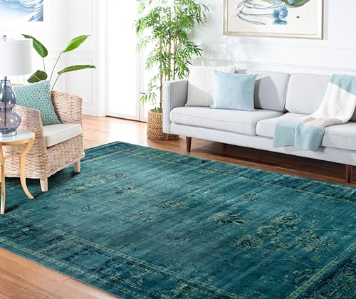 SAFAVIEH Vintage Collection Area Rug - 7'6" x 10'6", Turquoise & Multi, Oriental Distressed Viscose Design, Ideal for High Traffic Areas in Living Room, Bedroom (VTG117-2220)
