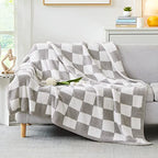 WRENSONGE Checkered Throw Blanket, Light Grey Soft Cozy Fluffy Warm Hand Made Throw Blankets for Couch, Sofa, Chair, Bed, Camping, Picnic, Travel Lightweight Bed Blanket - 50"*70" - color: Aspen Grey, size: Throw-XL(50"x 70")