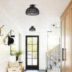 Black Rattan Ceiling Light Fixtures Boho Chandelier Small Woven Flush Ceiling Mount Lighting Fixture Close to Ceiling Light for Bedroom Kitchen Entryway Nursery Lights Hallway - color: Black