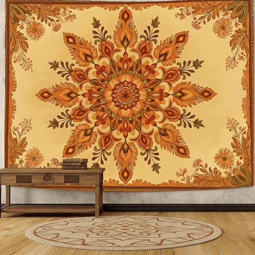 Motanber Boho Mandala Floral Tapestry Wall Hanging Bohemian Orange Yellow Flower Tapestry Aesthetic Vintage Sunflower Indian Cute Small Tapestries for Bedroom Living Room Dorm Decor 60 x 44 Inch - color: Orange Yellow, size: 60"L x 44"W