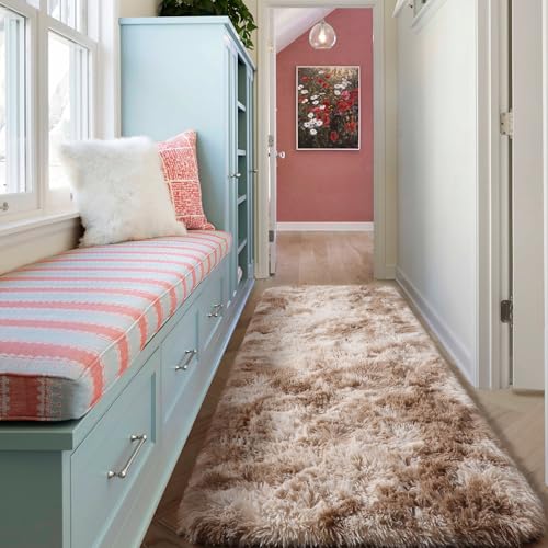 ONASAR Runner Rugs for Bedroom Living Room, Tie-Dyed Beige 2x6 Bedside Hallway Fluffy Area Rug, Ultra Soft Plush Furry Faux Fur Non Slip Floor Carpet for Nursery Kids Dorm Closet Home Decor - color: Tie-dyed Light Beige, size: 2' x 6' (Runner)