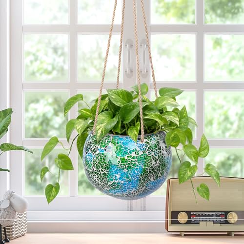 Hanging Planter Mosaic Garden Pot Small Flower Pot for Indoor Plant Disco Ball Hanging Planter with Drainage Green - color: Green