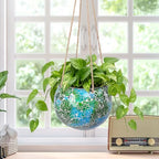Hanging Planter Mosaic Garden Pot Small Flower Pot for Indoor Plant Disco Ball Hanging Planter with Drainage Green - color: Green
