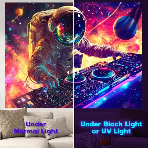 NYZE Blacklight Tapestry Music Wall Tapestry Space Art Colourful Design Tapestries for Hip Hop College Dorm Room Bedroom Wall Decor 59in×51in - color: Astronaut G, size: 59"L x 51"W