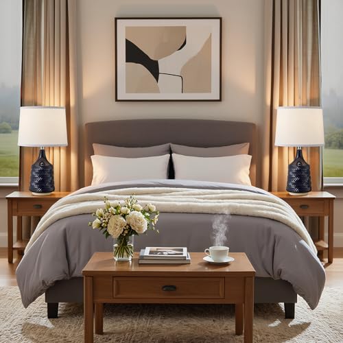 Dark Blue Ceramic Table Lamps Set of 2, 18.5" Modern Bedside Lamps for Night Stands, Classic Small Lamps for Living Room End Tables, Farmhouse Boho Lamp for Bedroom Office, LED Bulbs Included - color: dark blue