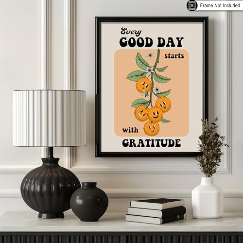 Poster Master Every Good Day Starts With Gratitude Print - Retro Oranges Poster - Floral Art - Positive Affirmation Wall Design - Chic Boho Kitchen or Dining Room Decor - 8x10 UNFRAMED Wall Art - color: Style-17, size: 8"L x 10"W