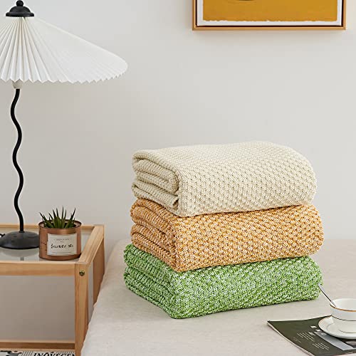 Longhui bedding 100% Cotton Knitted Throw Blanket – Cream, Soft & Cozy, Machine Washable, 51"x63" – Perfect for Living Room, Couch, Sofa, Bed or Travel - color: Cream, size: 51" x 63", Standard