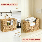 Hanging Magazine Basket, Woven Wall Magazine Holder Organizer with Handle for Mail, Files, Books - Water Hyacinth Farmhouse Storage Rack for Bathroom, Kitchen, Office