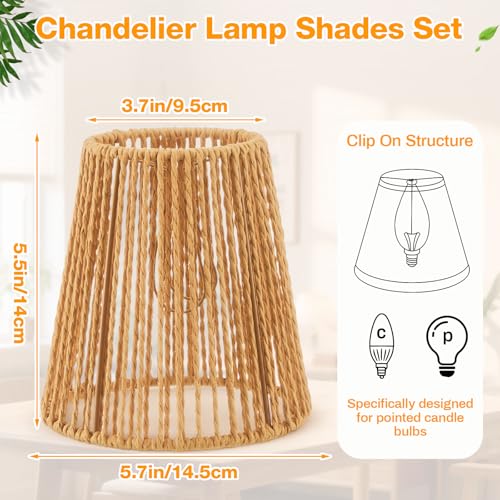 Riakrum 3 Pcs Chandelier Lamp Shades Set Small Lamp Shade for Pendant Wall Ceiling Lights Candle Bulbs Clip on Fitter Lampshade (Rattan,Brown)