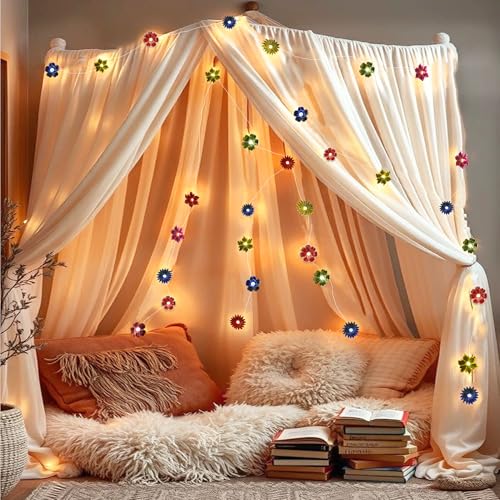Fairy Lights Decorative Flower Lamp -Waterproof Battery Operated String Lights 7ft 20LED Indoor Outdoor- Floral Décor Flower String Lights Garden Wreath Fence Bathroom Office Home Decor - color: Red-Blue-Pink-Yellow-Orange