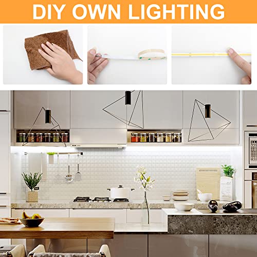 AXMOTUT White COB LED Strip Light, Dimmable 16.4ft/5m LED Light, 6000K Daylight White 2400 LEDs High Lumen LED Tape Lights CRI 90+ with RF Remote and UL Power for Bedroom,Kitchen,DIY Home Decoration - color: Daylight White 6000K, size: 16.4FT