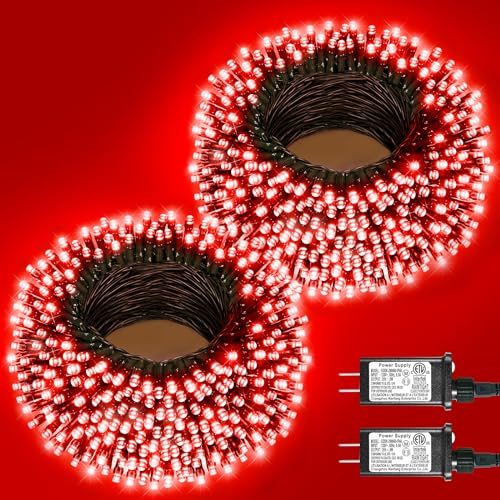 2 Pack Christmas Lights Outdoor, Total 200FT 600LED String Lights for Outside Waterproof with 8 Modes, Connectable Plug In Fairy Lights for Indoor Room Patio Yard Garden Party Decorations, Red - color: Red, size: 200FT 600LED