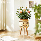 Boho Rattan Plant Stand – Handwoven Elevated Wicker Plant Baskets for Indoor Plants, Mid-Century Modern Wooden Planter Holder with Tripod Legs, Farmhouse Home Decor（small） - size: 1 pieces (S)