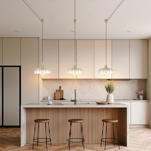 Plug-in Pendant Light Fixture, Hanging Light Fixture, Glass Pendant Light, Swag Lamp with Inline On/Off Switch for Kitchen Island, Bedroom, Dining Room, Living Room (Clear, 15 Ft Cord) - color: Clear, size: 15 ft