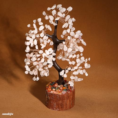 Clear Quartz Crystal Tree of Life for Home, Office, and Desk Decor，Handmade Bonsai for Clearity, Healing Crystals Money Tree，Perfect Concentration Gifts for Mom and Sister Friend - color: White