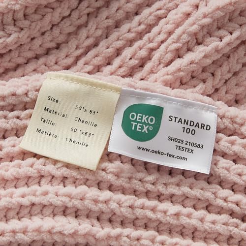 WESHIONGOO Pink Throw Blanket for Couch Soft Knit Throw Blanket with Chenille Yarn Non-Shedding, Chenille Blanket for Living Room Bed Sofa (50"*60") - color: Light Pink