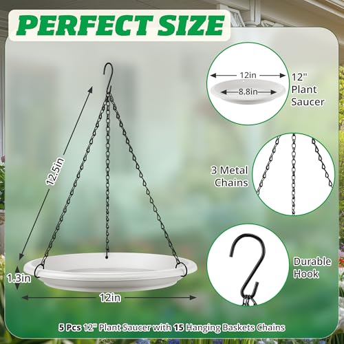 Hanging Planter for Indoor Outdoor Plants, 12" Plant Saucer with Basket Chains, Adjustable Plants Hanger Shelf Decorative Hanging Plant Flower Pot for Window Wall Ceiling Home Decor (5 Pcs,White) - color: White