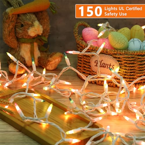 Brizled Easter Lights, 150 Count 34.8ft Incandescent Pastel String Lights, Connectable Outdoor Easter Light String, 120V UL Certified Plug-in Pastel Light for Easter, Indoor, Bedroom Decor, White Wire - color: Pastel