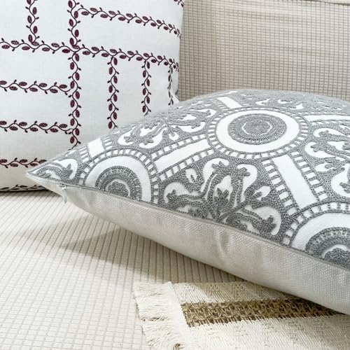 Slow Cow Embroidery Decorative Throw Pillow Cover Cushion Cover for Couch Sofa 18 x 18 Inches Canvas Embroidery Grey - color: Grey Circle, size: 18" x 18" (Pack of 1)