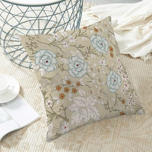 Spring Floral Throw Pillow Covers 18x18 Set of 2, Pattern on Brown Decorative Pillow Covers Daisy Flowers Print Linen Outdoor Cushion Cover Colourful Floral Pillowcase for Sofa Couch Farmhouse - color: Spring Flower3, size: 18" x 18" (Pack of 2)