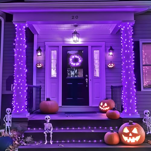 JMEXSUSS 200 LED Purple Fairy Lights Plug in, 8 Modes Purple Halloween Lights Indoor Outdoor with Wheel, 66 ft Remote Control Christmas String Lights for Halloween Thanksgiving Christmas Party Gift - color: Purple, size: 66FT 200LED