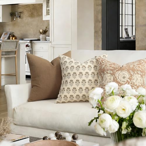 Farmhouse Floral Pillow Covers 22x22 Set of 2, Country Botanical Throw Pillow Cover for Sofa Couch Bed Living Room, Rustic Vintage Flower Cushion Covers Cottage Home Decor,Vintage Walnut - color: Vintage Walnut, size: 22" x 22" (Pack of 2)
