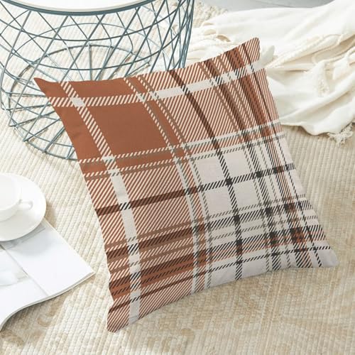 Autumn Pillow Covers 18x18 Inch Set of 2, Fall Thanksgiving Harvest Outdoor Decorative Throw Pillowcase Light Brown White Plaids Cushion Cover for Sofa Couch Farmhouse Living Room Bed Decor - color: Icv 12, size: 18" x 18" (Pack of 2)