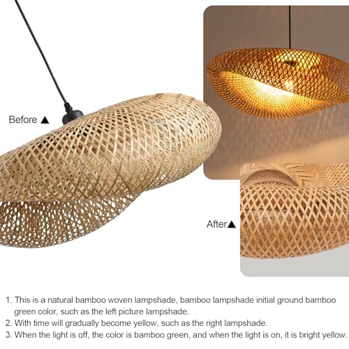 23.62" Bamboo Light Shade,Hand-Woven Bamboo Rattan Hanging Lamp Shade Wicker Chandelier Shade,for Dining Living Bedroom Kitchen Farmhouse 1-Pack - color: Bamboo 23.62 in 1-Pack