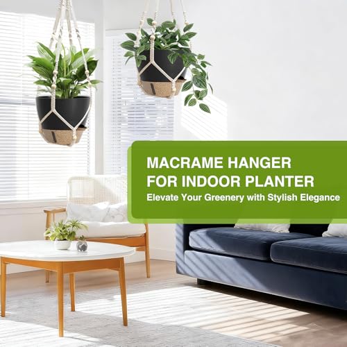 LEWESU Set of 2 Hanging Planters for Indoor Plants with Self Watering Includes Hanging Pots and 2 Types Plant Hangers, Outdoor Hanging Baskets Holder for Home Garden, 10 Inch Midnight Black - color: Midnight Black