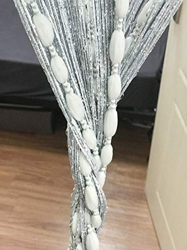 Door String Curtain Flat Silver Ribbon Thread with Shaggy Tassel Room Divider, 39’’x79’’ (Grey-style2) - color: Grey-style2