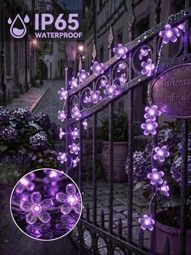 Flower Battery Operated Indoor String Lights 30LED Cherry Blossom Fairy String Lights Waterproof Outdoor for Garden Fence Party Camping Birthday Wedding Room Home Decoration Purple - color: Purple