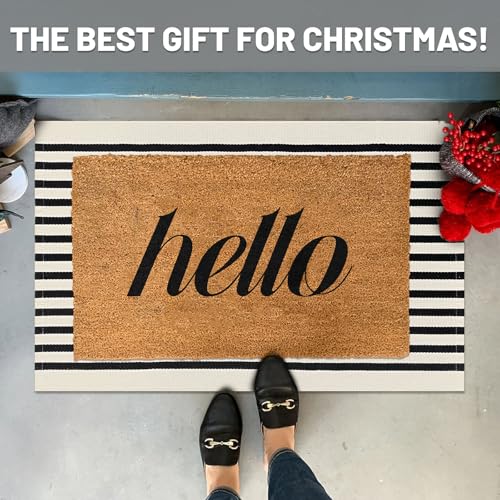 IOHOUZE Black Beige Striped Rug -2'x3' Front Door Rugs Outdoor, Small Washable Area Rug for Front Porch, Spring Summer Welcome Mats Outdoor Indoor, Doormat for Entryway Porch Entrance - color: Light Beige/Black Stripe, size: 2' x 3' (Rectangular)