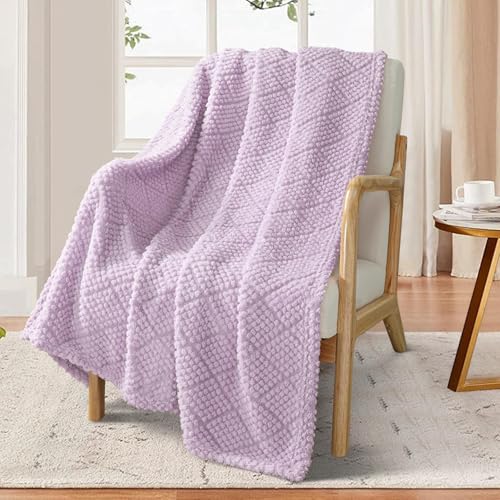 Whale Flotilla Fuzzy Fleece Throw Blanket for Couch, Bed, Soft Fluffy Jacquard Waffle Blankets for All Season, Lightweight and Cozy, 50x60 Inch, Lilac - color: Lilac, size: Throw(50x60 Inch)