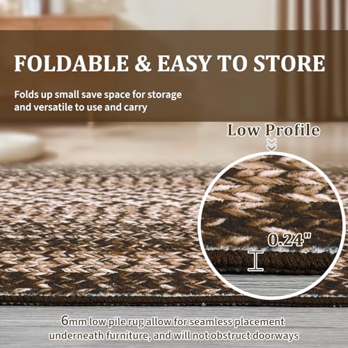 RUGSREAL Runner Rug 2x8 Machine Washable Hallway Runner Rug Entryway Long Runner Carpet Braided Printed Throw Mat Non Slip Kitchen Mat Living Room Rustic Carpet for Bedroom Dining Room, Brown - color: Brown, size: 2' x 8' (Runner)