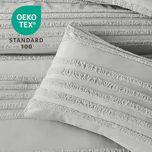 BEDELITE Boho Comforter Set Queen Size, Light Grey Tufted Striped Bed Set 3 Pieces, Soft Vintage Farmhouse Comforter for All Seasons, Boho Home Decor,Fluffy Jacquard Bedding with 2 Pillow Shams - color: Light Grey, size: Queen
