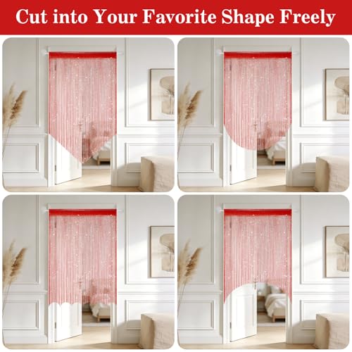 2 Pack 39 x 79 Inch String Curtains for Doorway, Home Decor Sequin Glitter String Curtain Boho Doors Tassel for Windows, Closet, Living Room, Bedroom, Hallway, Party (Red) - color: Red