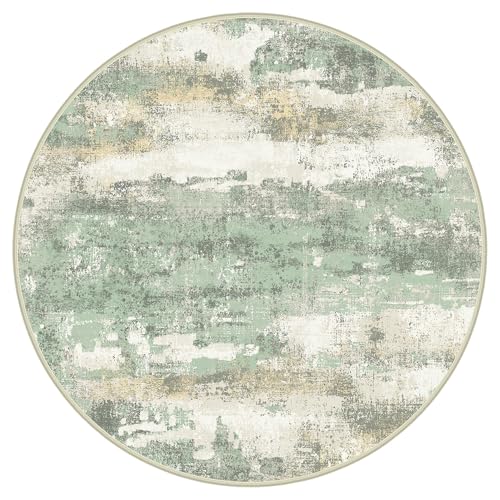 BEIMO Round Rugs 4FT for Living Room Bedroom, Modern Abstract Machine Washable Circle Rug, Soft Low Pile Floor Cover with Non Slip Backing for Dining Room, Light Green - color: Light Green/Cream, size: 4' (Round)