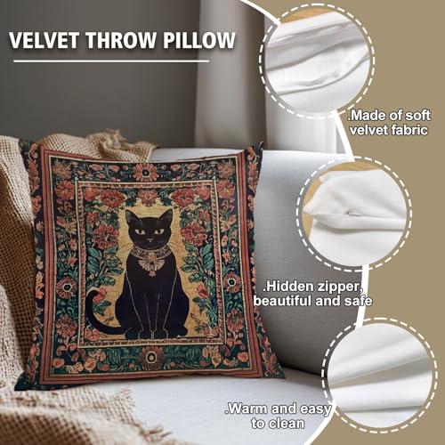 YOU FOUND ME William Morris Abstract Vintage Black Cat Design Throw Pillow Cover Home Decor, Art Decor Pillowcase Cushion Cover for Bed Sofa Living Room, Indoor and Outdoor 18x18inch (Black Cat5) - color: Black Cat5