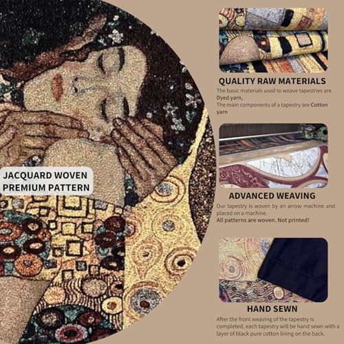 ORIMONY The Kiss by Gustav Klimt Woven Tapestry Wall Hanging, Large Vintage Medieval Tapestry for Room Aesthetic (55L x 35W) - size: 55"L x 35"W