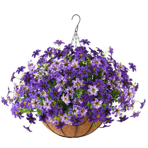 ZFProcess Artificial Flowers Hanging Baskets, Multicolor 12 Bundles Faux Flower Outdoor Hanging Basket Spring Summer Decoration, Fake Flowers Plants for Porch Patio Balcony Home Yard Decor (Purple) - color: Screen Printing - Double Purple