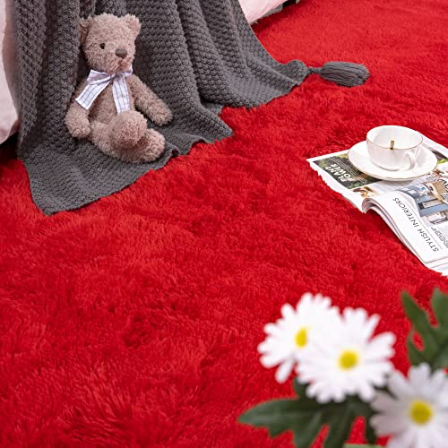 DETUM Red Living Room Rug 5X8 Area Rug Red Christmas Rugs for Bedroom Master Room Dining Dorm Kids Room Machine Washable Nonslip Carpets Soft and Fluffy Modern Home Decoration - color: Red, size: 5 x 8 Feet