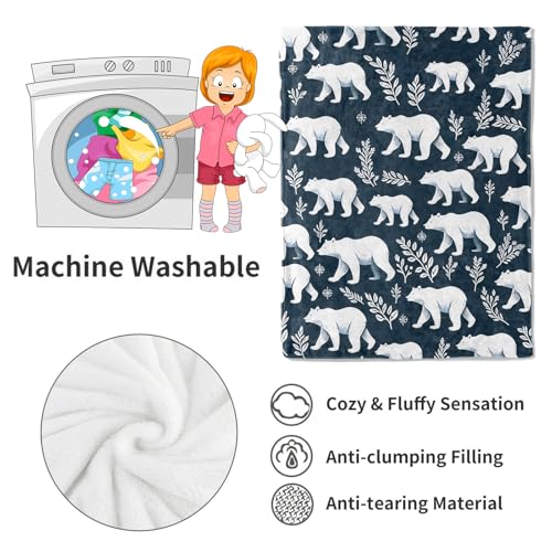 Polar Bear Blanket Foliage Wintery Dark Blue Throw Blankets,Birthday Gifts for Kids Women Girls,Lightweight Soft Fleece,Animal Lovers,Sofa Couch Bed Room Modern Decor 50x60in - color: Polar Bear, size: 50x60in