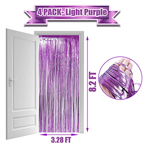 4 Pack Light Purple Foil Fringe Curtain Backdrop, 3.28Ft x 8.2Ft Metallic Tinsel Foil Fringe Streamers Curtains for Party, - color: Light Purple