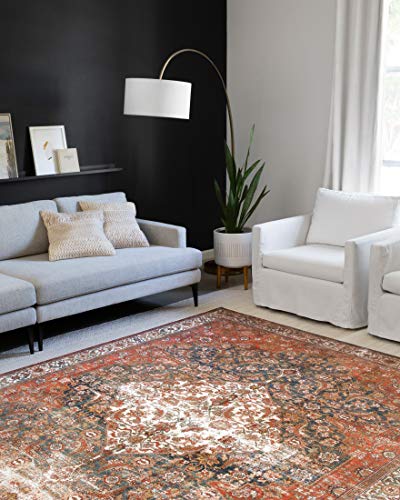 Loloi Layla Collection LAY-05 Ocean/Multi 2'-3" x 3'-9" .13" Thick Accent Rug, Soft, Durable, Vintage Inspired, Distressed, Low Pile, Non-Shedding, Easy Clean, Printed, Living Room Rug - color: Ocean / Multi, size: 2'3" x 3'9" (Rectangular)