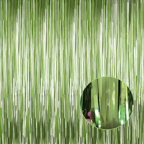 4 Pack Light Green Foil Fringe Curtain Backdrop, 3.28Ft x 8.2Ft Metallic Tinsel Foil Fringe Streamer Curtains for Photo Booth Props, Birthday, Wedding, Christmas Decorations Party Supplies New - color: Light Green