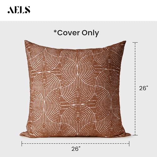 AELS Boho Decorative Textured Throw Pillow Covers 26x26, Modern Mid Century Rainbow Tufted Pillow Case, Farmhouse Rustic Geometric Woven Cushion Case for Bed Couch Sofa, Burnt Orange - color: Burnt Orange, size: 26" x 26" (Pack of 2)